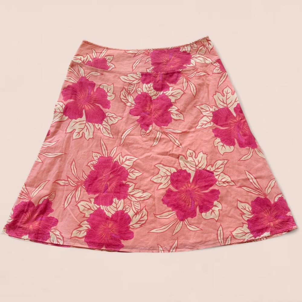 New York & Company Women's Size 10 Pink Hibiscus Floral A-Line Skirt